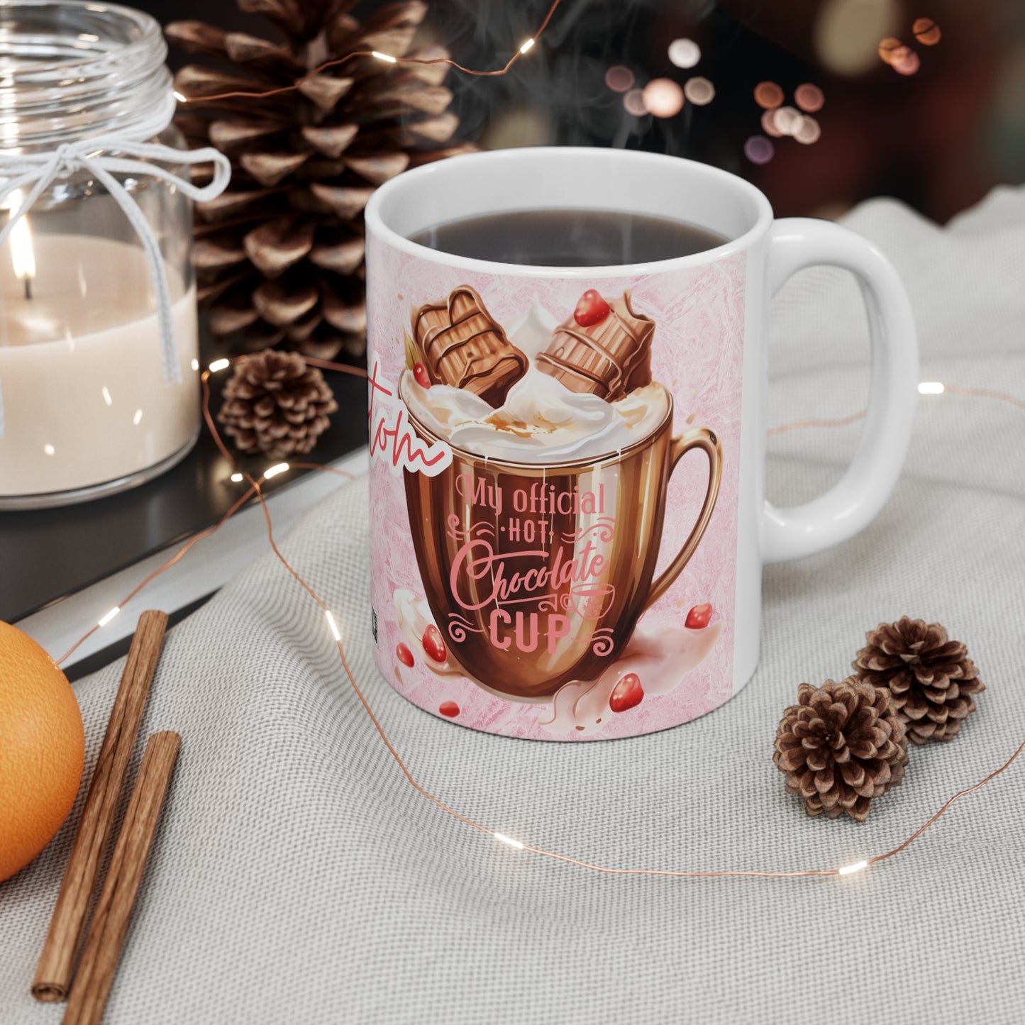 White Customized Name Mug, 11oz - HOT CHOCOLATE