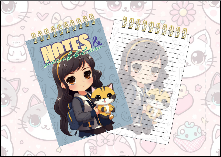 Spiral Notebook - School Girl with kitten