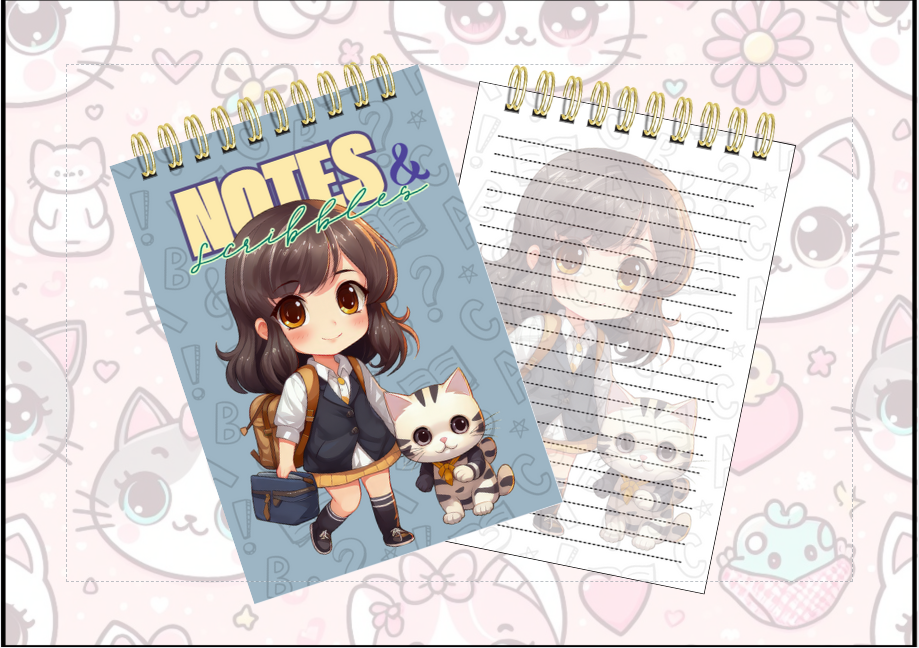 Spiral Notebook - School Girl with tabby cat