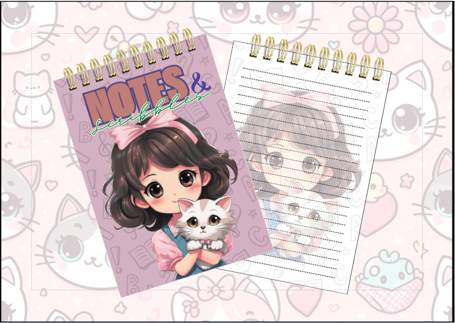 Spiral Notebook - Girl in pink with white kitten