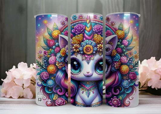 20 OZ TUMBLER - Floral Rainbow Unicorn
