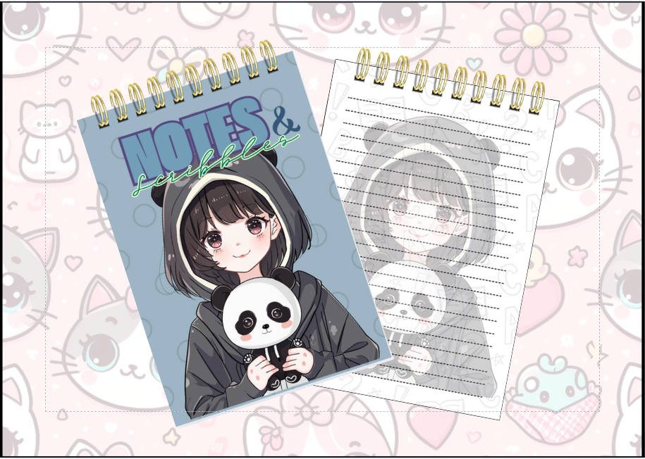 Spiral Notebook - Girl with panda plushie