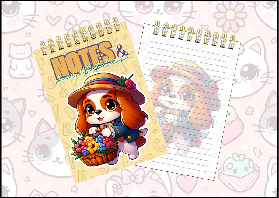 Spiral Notebook - Puppy with flower basket