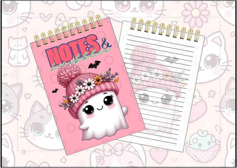 Spiral Notebook - Pink Ghost with flower beanie