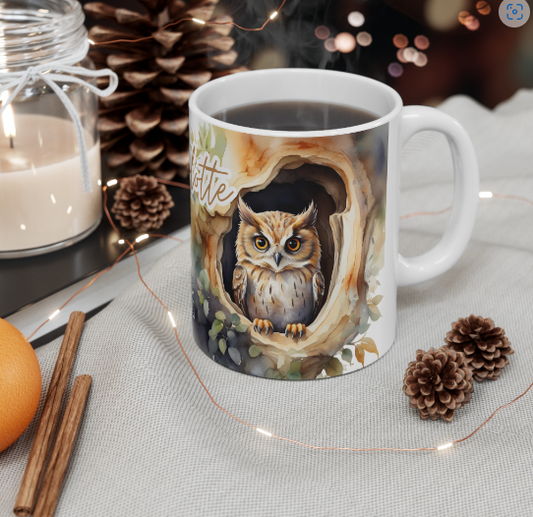White Customized Name Mug, 11oz - OWL
