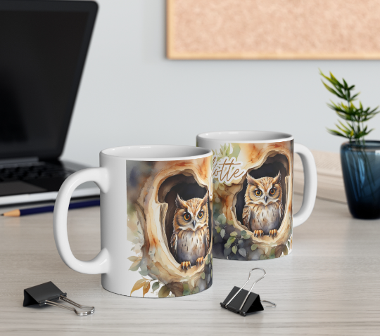 White Customized Name Mug, 11oz - OWL